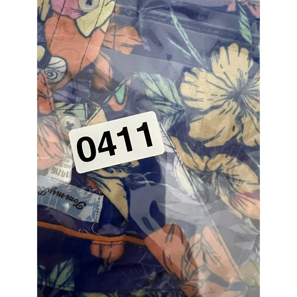 Tommy Bahama Kids Hawaiian Shirt Parrot Floral Blue Youth 14 16
